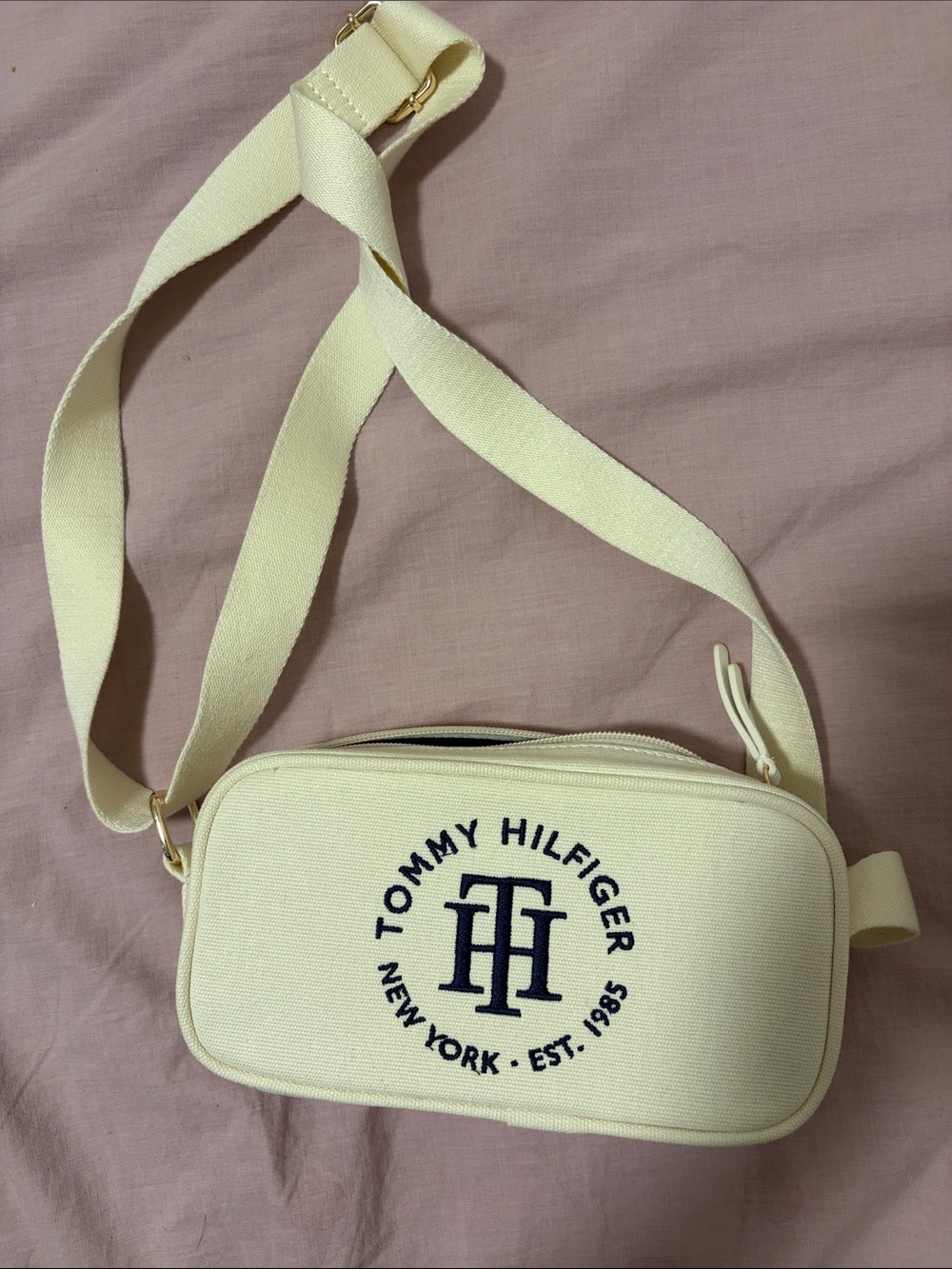 Tommy Hilfiger Cream Canvas Belt Bag with Navy Logo